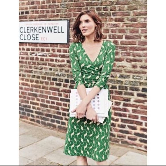 green print wrap dress