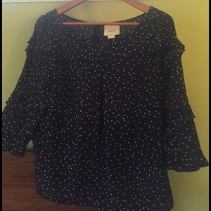 Maeve Anthropologie Navy Polka Dot Blouse size 4