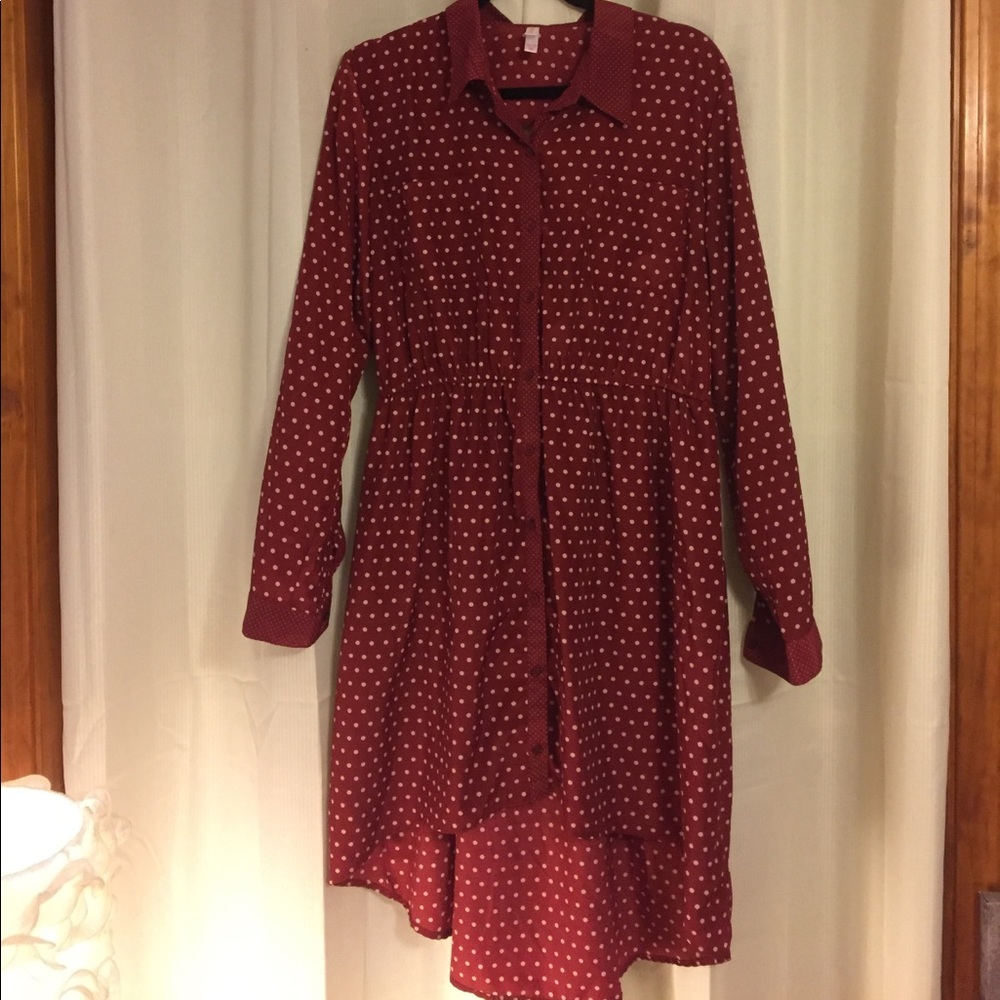 HI LO red and white polka dot dress