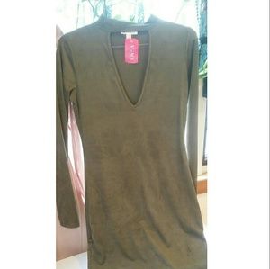 Long sleeve olive suede dress. Agaci. Brand new.