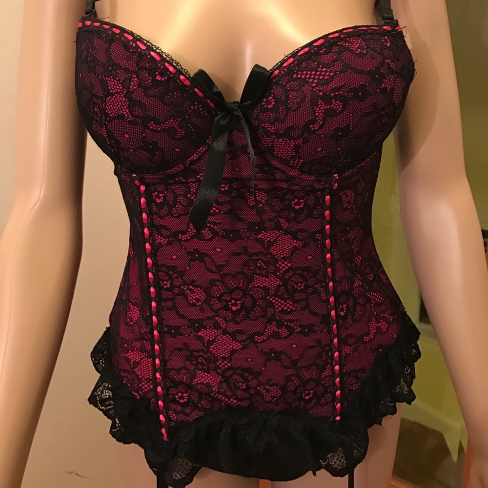 New Women's Pink/Black Lace Corset