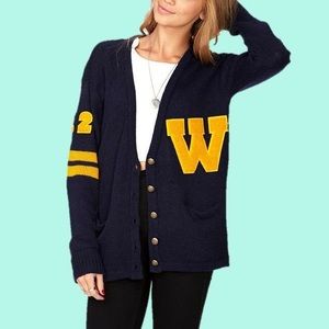 Forever 21 Yellow and Navy Retro Varsity Cardigan