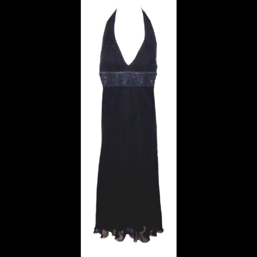 Black Halter 100% Silk Beaded Detailing