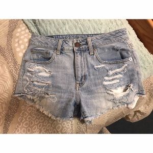 High Waisted Light Wash Distressed Shorts
