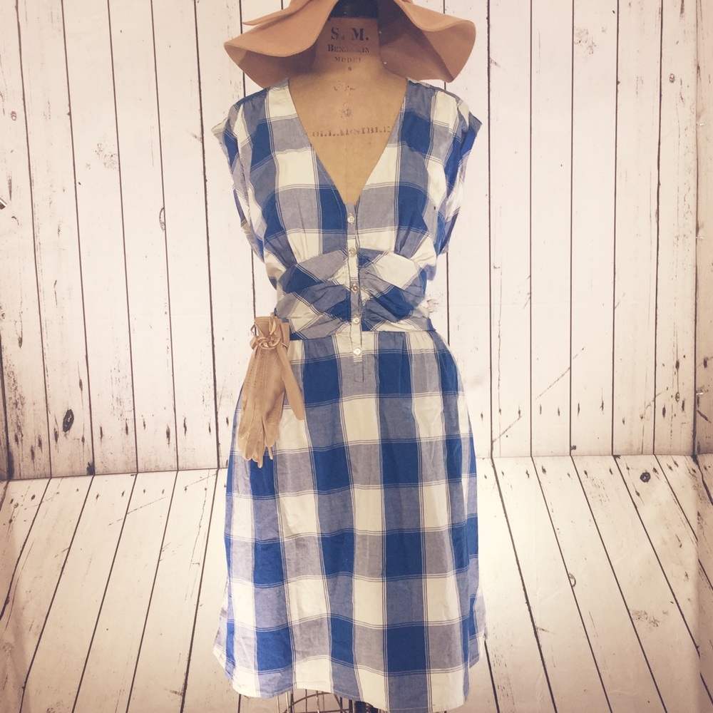 Guess Blue and White Plaid Knee Length Dress