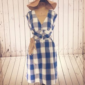 Guess Blue and White Plaid Knee Length Dress