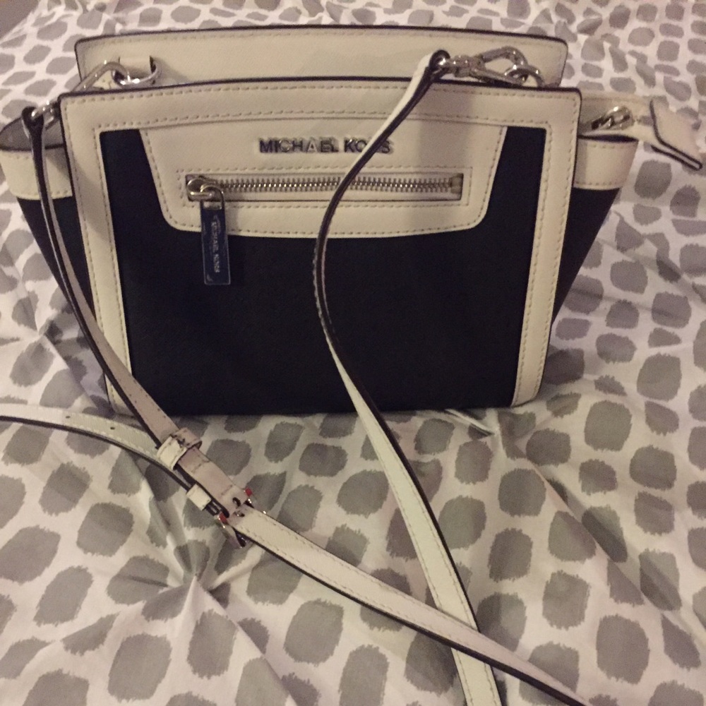 Black and White Saffiano Leather MK crossbody