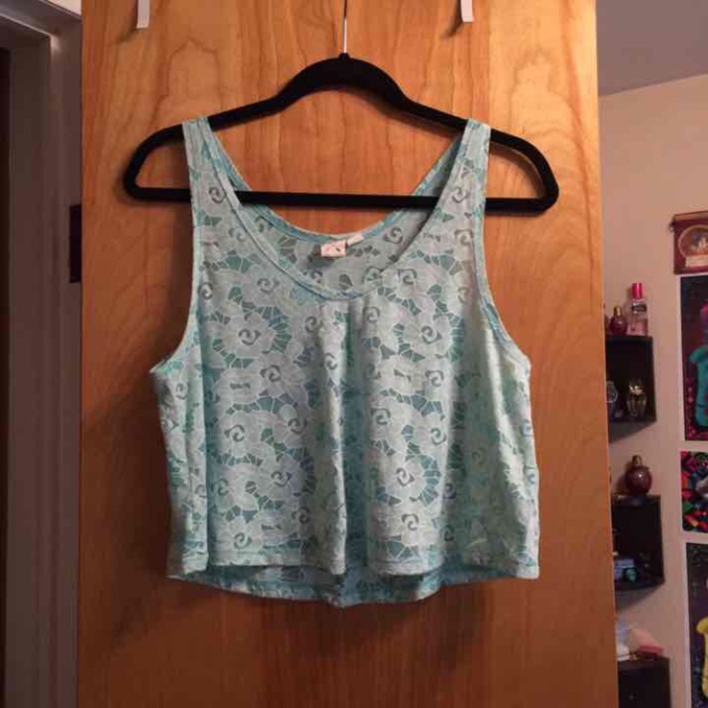 PacSun LA Hearts Floral Mint Cropped Tank Top