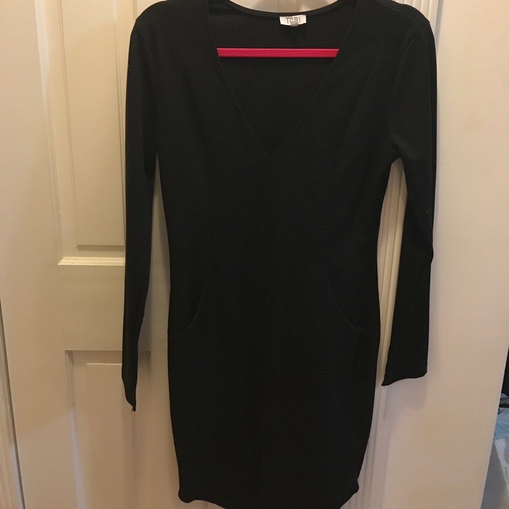 Tobi black long sleeve midi dress with middle slit