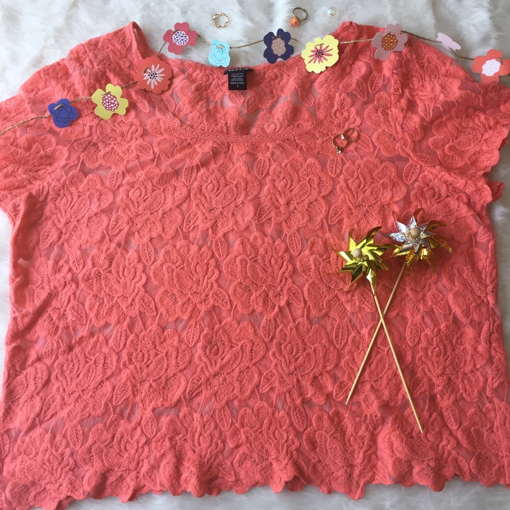 Torrid Coral Mesh Embroidery Top