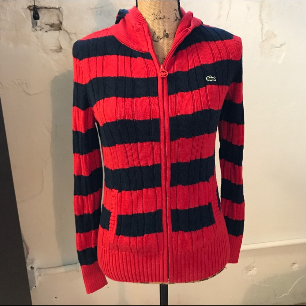 Lacoste Women's Striped Sweater Jacket w/ Hood