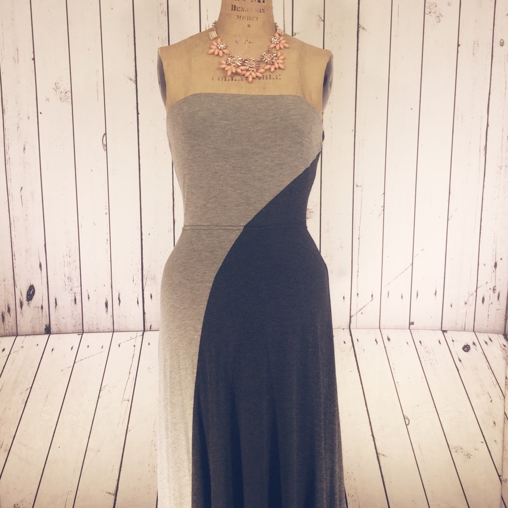 Soft Black & Grey Strapless Maxi Dress
