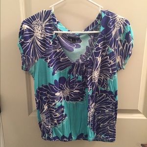 AEO Blue Floral Short Sleeve Shirt