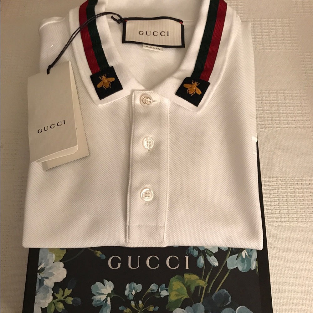 Gucci cotton polo with web and bee.