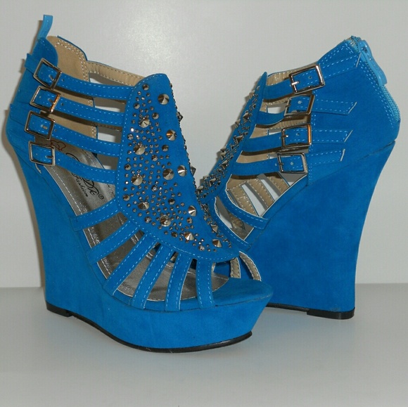 TURQUOISE WEDGES - Picture 2 of 4