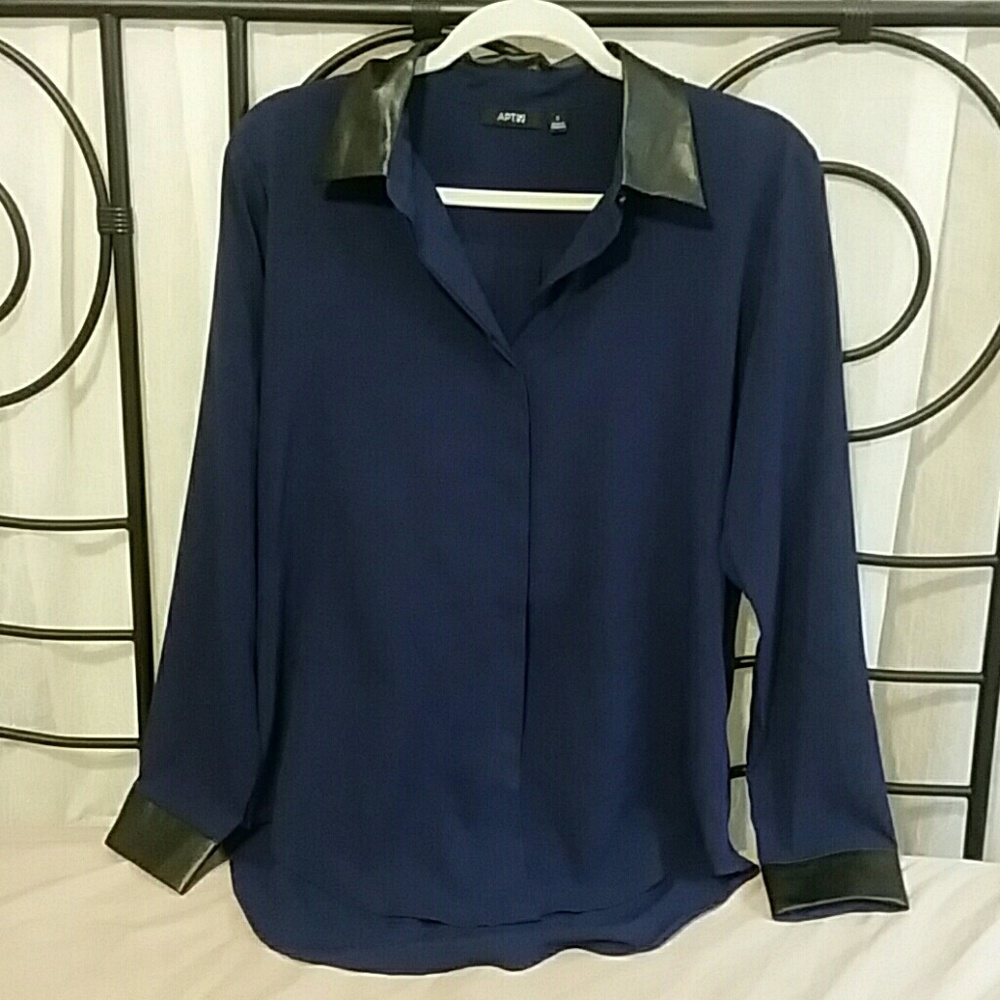 Business casual long sleeve navy blue blouse Apt 9