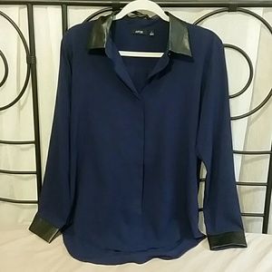 Business casual long sleeve navy blue blouse Apt 9