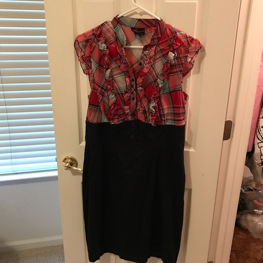 Torrid red plaid, and black pencil dress. Size 14