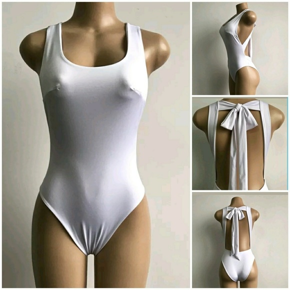 HP||🌟NEW! Sexy Tie Back Monokini Bodysuit WHITE - Picture 4 of 7