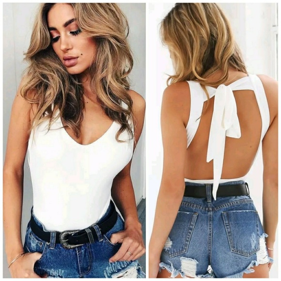 HP||🌟NEW! Sexy Tie Back Monokini Bodysuit WHITE - Picture 7 of 7