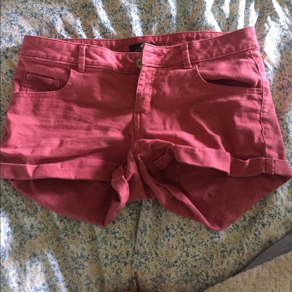 red jean shorts