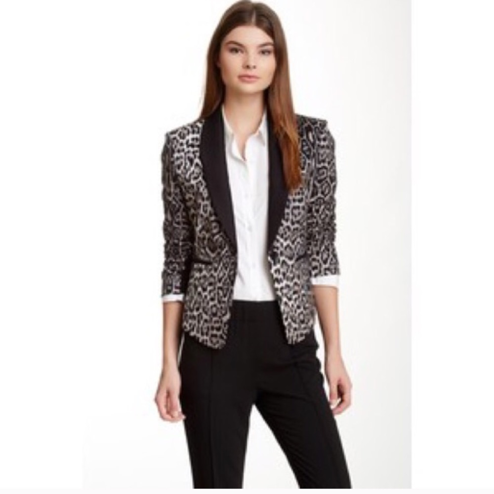 BCBGMaxAzria Bowie Snow Leopard Tuxedo Jacket