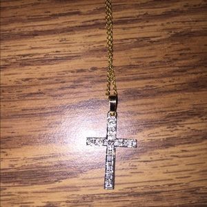Authentic 14k gold necklace diamond cross pendant