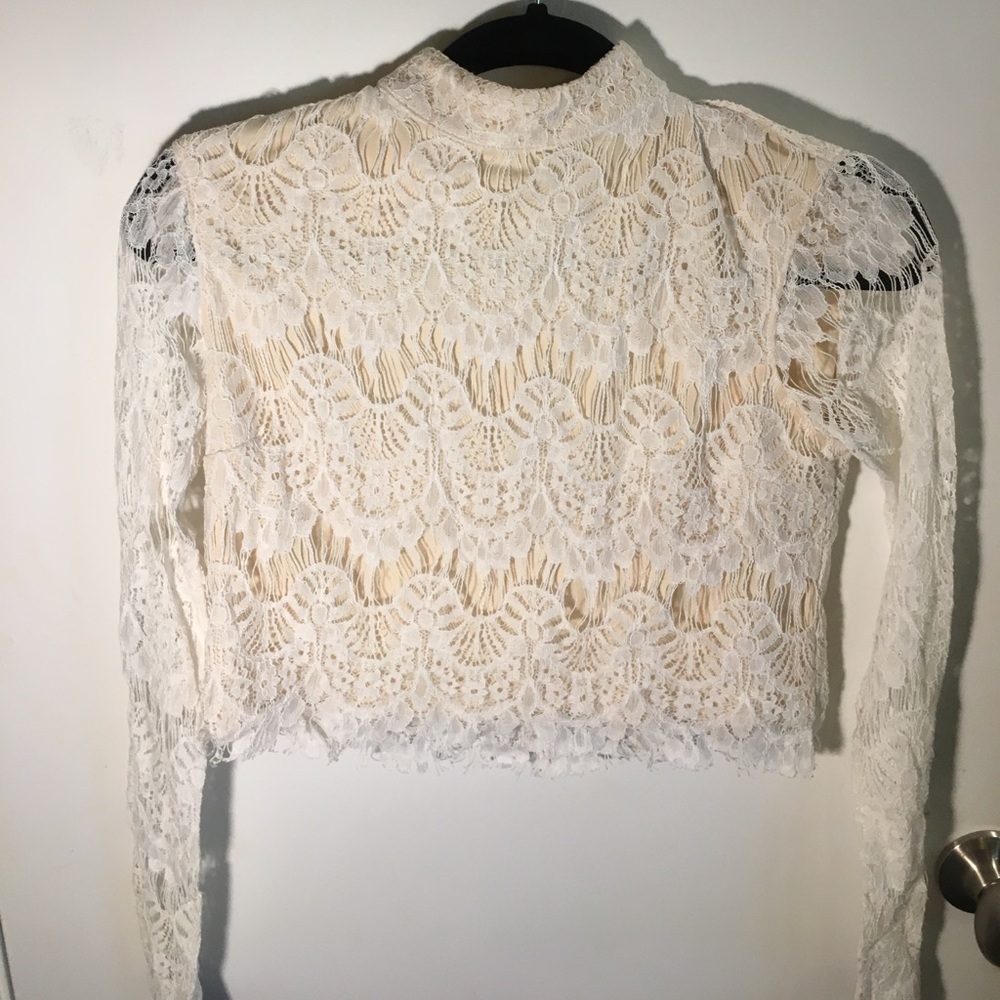 Long sleeve lace blouse with open back