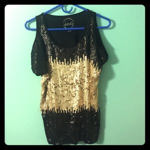 Cold shoulder sequin top