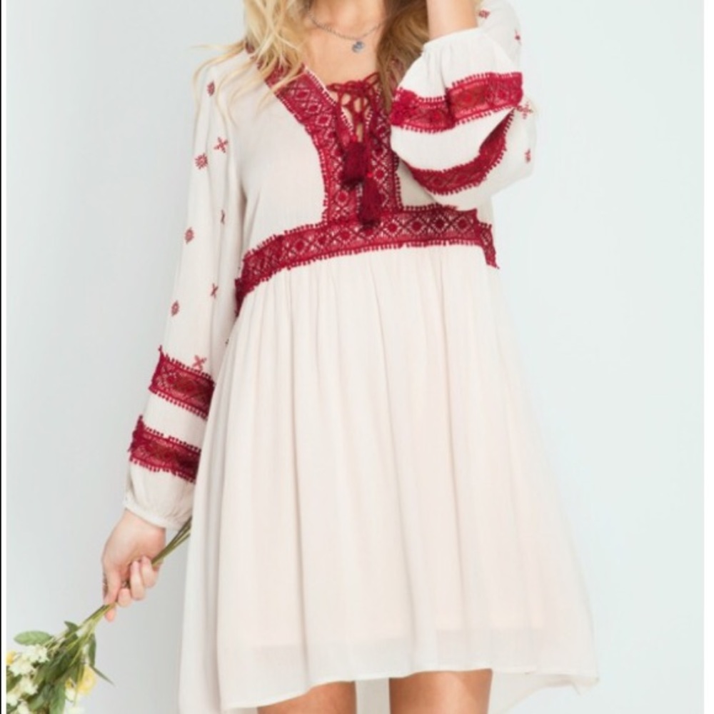 Bohemian Cream and Red dress