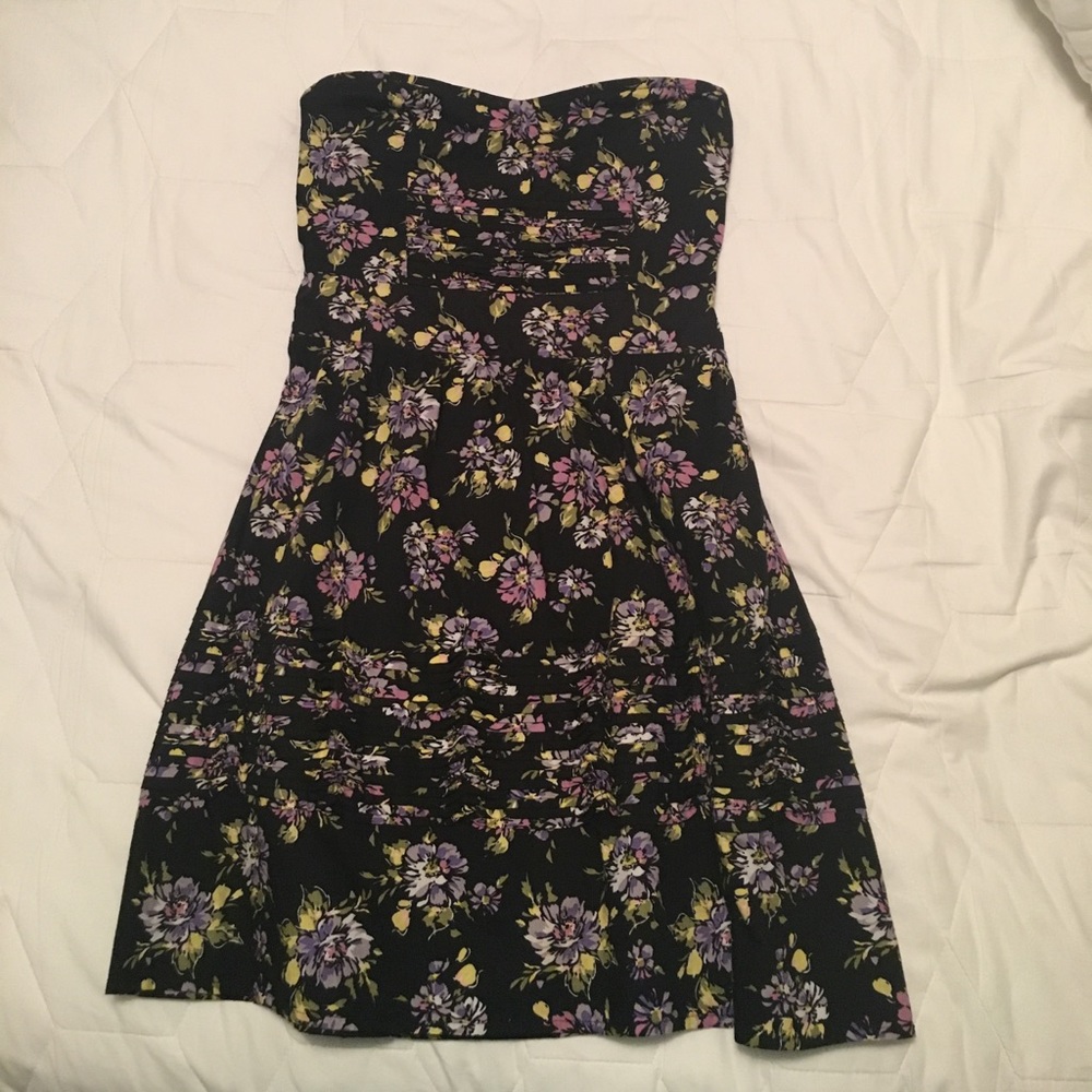 Black floral strapless dress. Originally UO