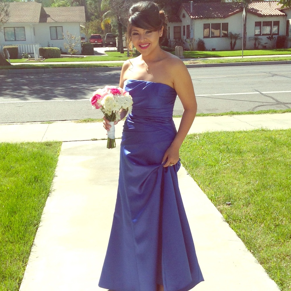 Blue Strapless Evening Gown
