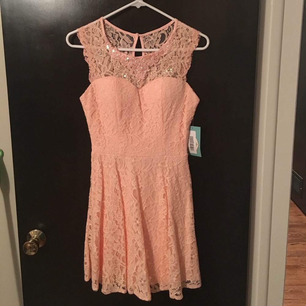 Blush pink lace dress