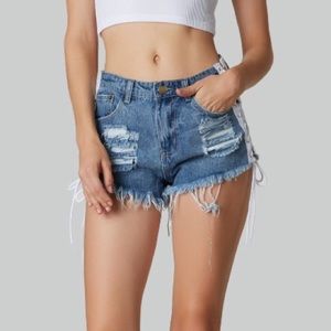 Denim Lace-Up Shorts