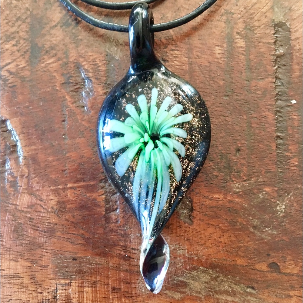 Hand Blown Glass Pendent Green Spirals