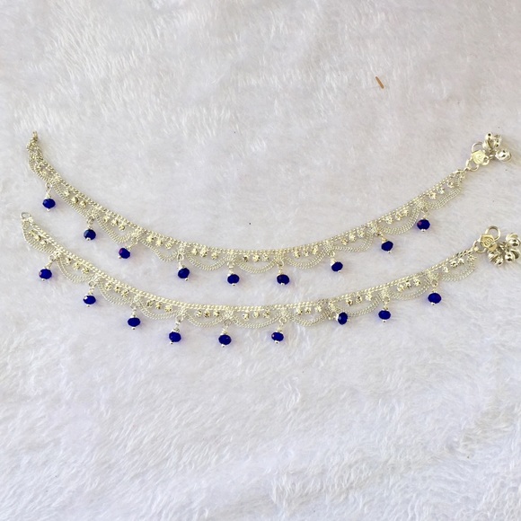 Silver and Blue anklets - Picture 2 of 4