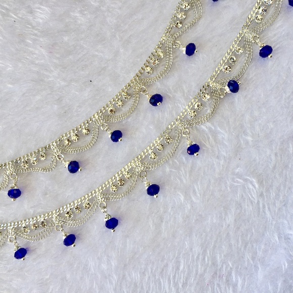 Silver and Blue anklets - Picture 3 of 4