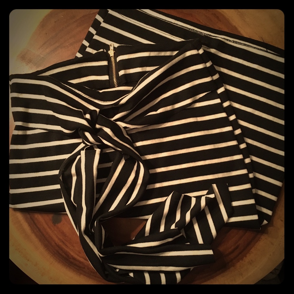 Black and white striped skirt
