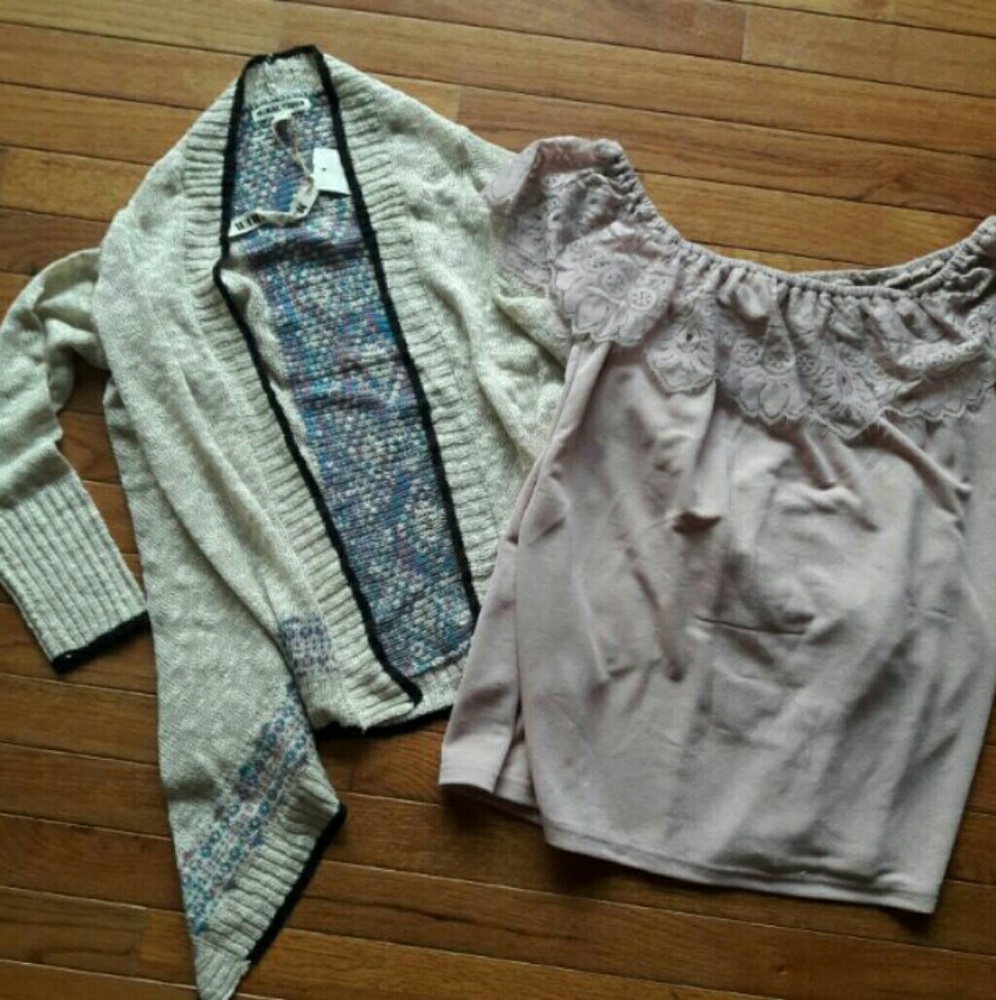 🚫SOLD🚫NWT Mauve & Cream Cardigan & Top Large