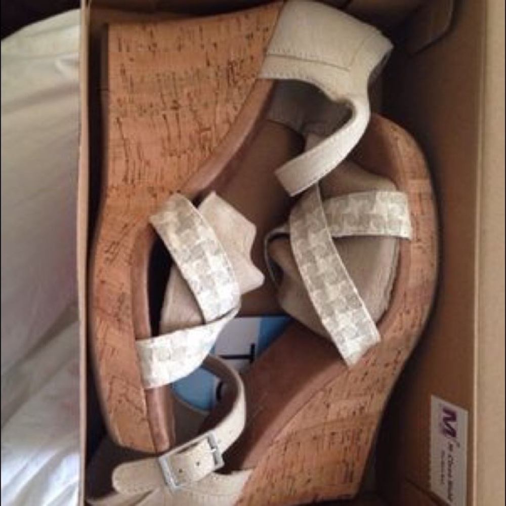 toms strappy natural woven with cork wedge
