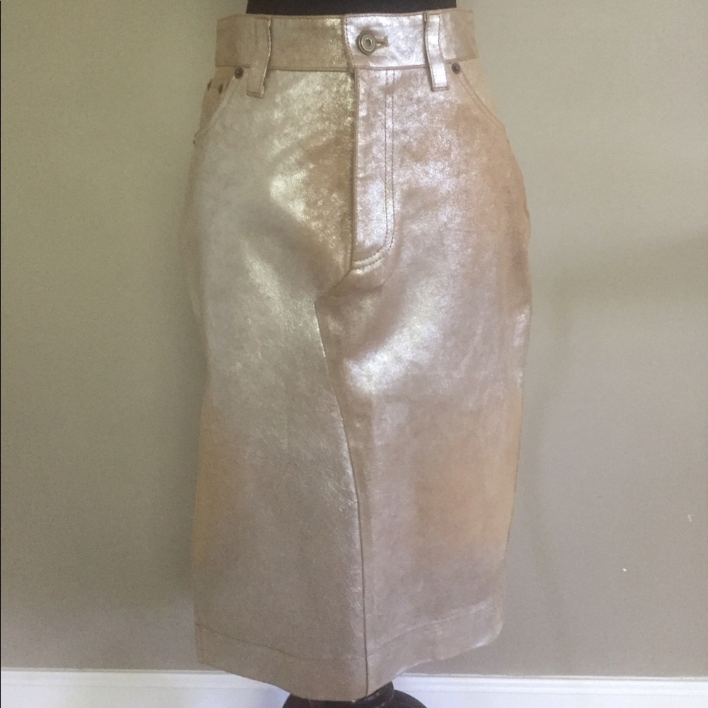 Light Tan Leather Skirt with Metallic Gold Finish