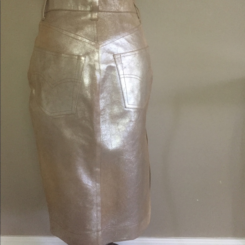 Light Tan Leather Skirt with Metallic Gold Finish - Picture 3 of 8