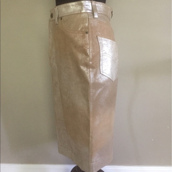Light Tan Leather Skirt with Metallic Gold Finish - Picture 2 of 8