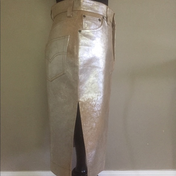 Light Tan Leather Skirt with Metallic Gold Finish - Picture 4 of 8