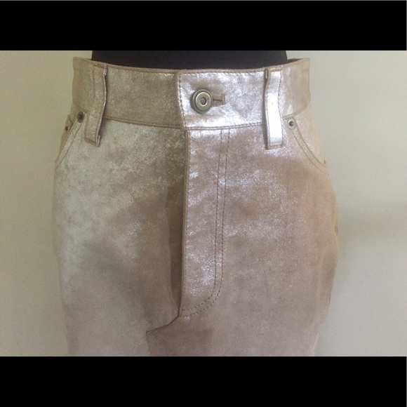 Light Tan Leather Skirt with Metallic Gold Finish - Picture 5 of 8