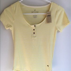 American Eagle yellow stripe t-shirt.