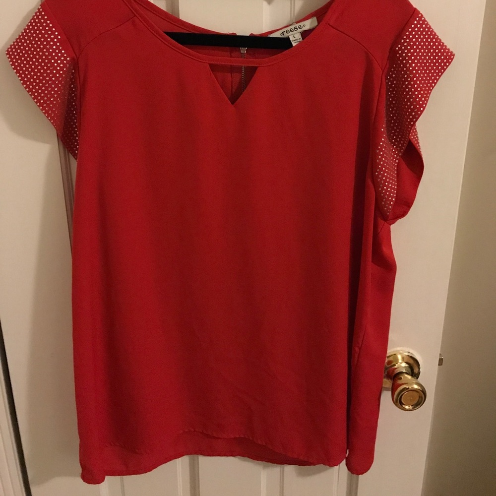 Red wig silver embellished sleeved blouse