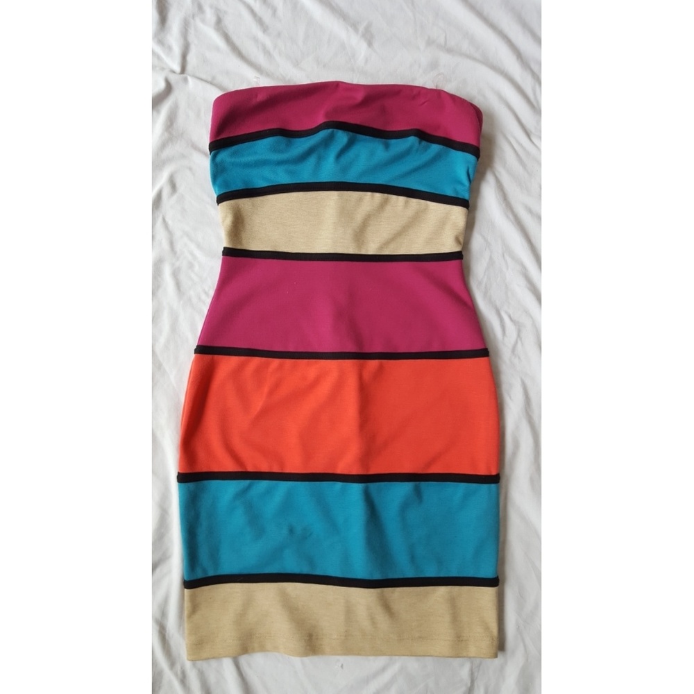 Strapless striped mini dress