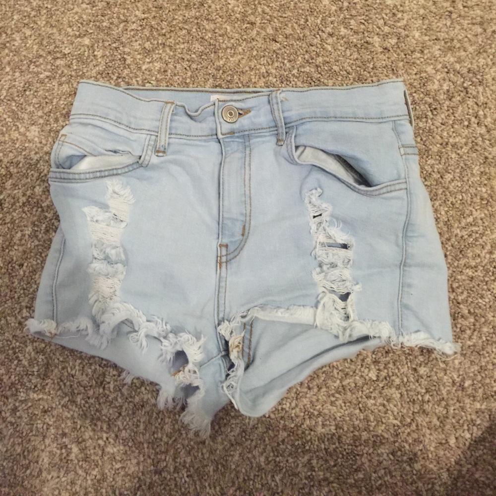 High rise stretchy denim shorts