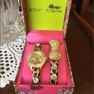Betsey Johnson Leopard/Gold Watch and Bracelet